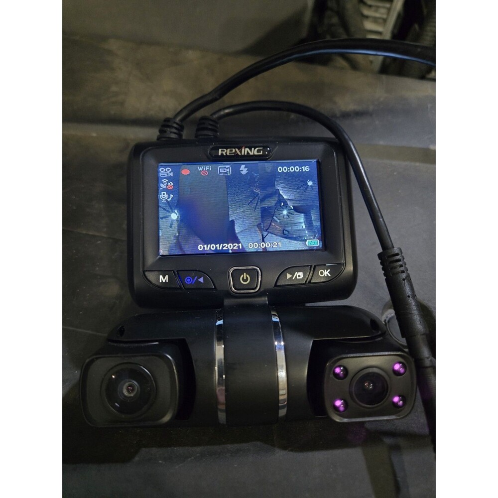 Rexing V2 Pro AI 3 Channel Dash Cam Rear + Extra Camera Cables As Is